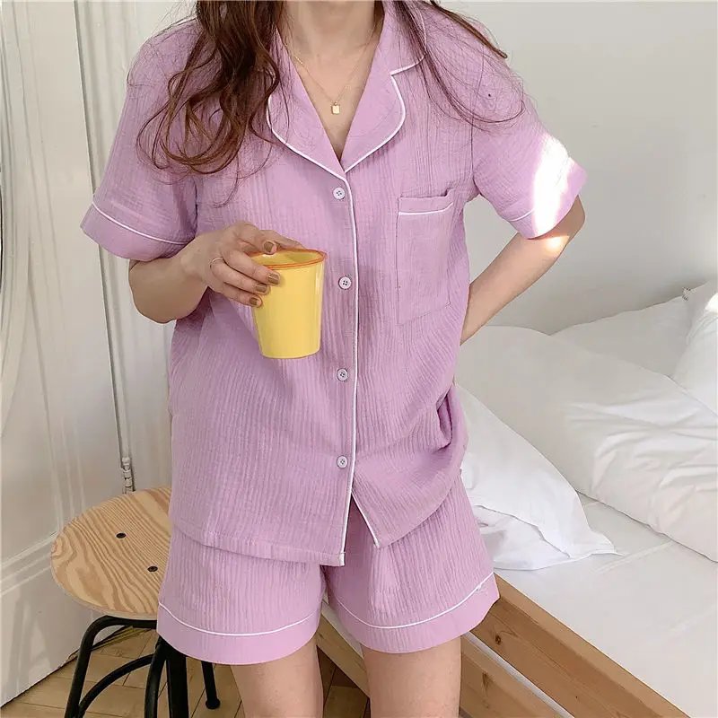 Cotton Sleepwear Korean Pajamas Women Pijama Female Bedroom Set Woman 2 Pieces Loungewear Brief Suits with Shorts Pyjamas