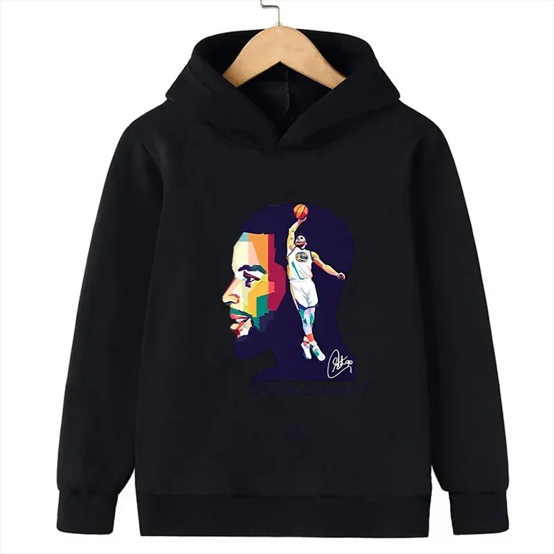 Stephen Curry Avatar Printed Children's Sports Hooded Hoodie Plus Velvet Sweatshirt Basketball Fan Kid Baby Clothes Boys Girls