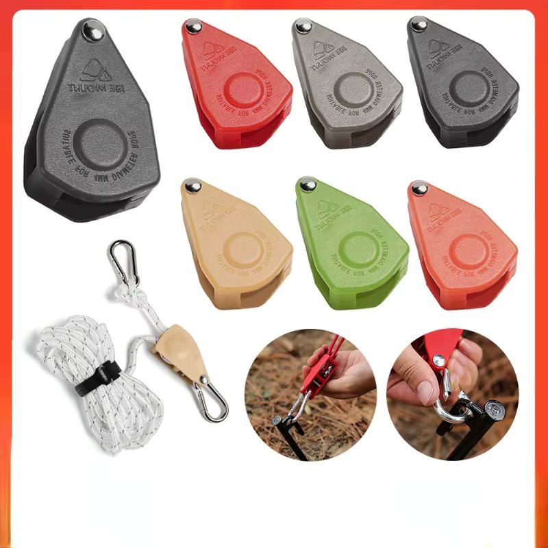 Adjustable Camping Tent Pulley Tent Rope Regulator  Canopy Kayak Canoe Grow Light Rope Pulley Awning Rope Hook Canopy Buckle