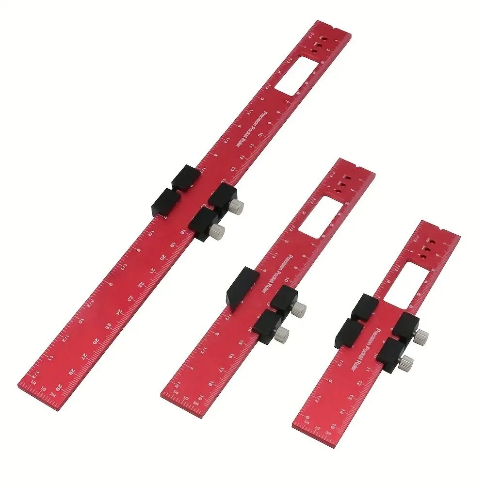 Woodworking Precision Pocket Ruler Aluminum Slide Ruler Inch and Metric T-Type Scribing Ruler Square Layout Tool W/ Slide Stops