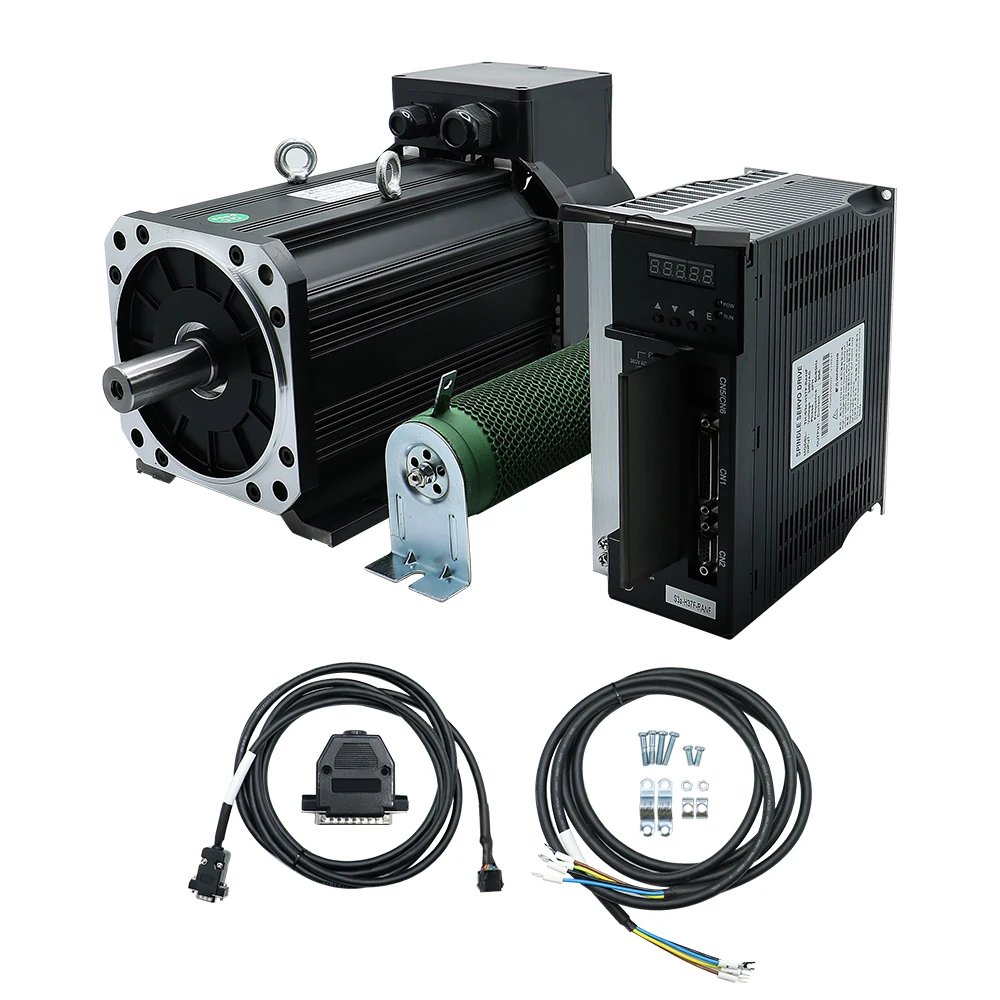 HLTNC AC Servo Spindle Motor With Driver Kit 3.7KW 5.5KW 7.5KW 380V 3phase 6000 8000 RPM With Resistance CNC Engraving Machine