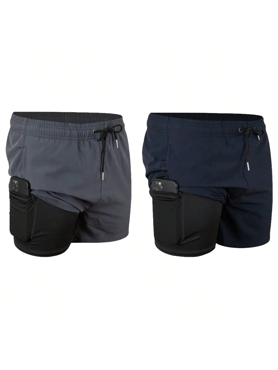 2pcs Mens Swimming Trunks With Compression Liner Stretch Mens Swimwear 2 In 1 Quick Dry Running Gym Swim Shorts For Men