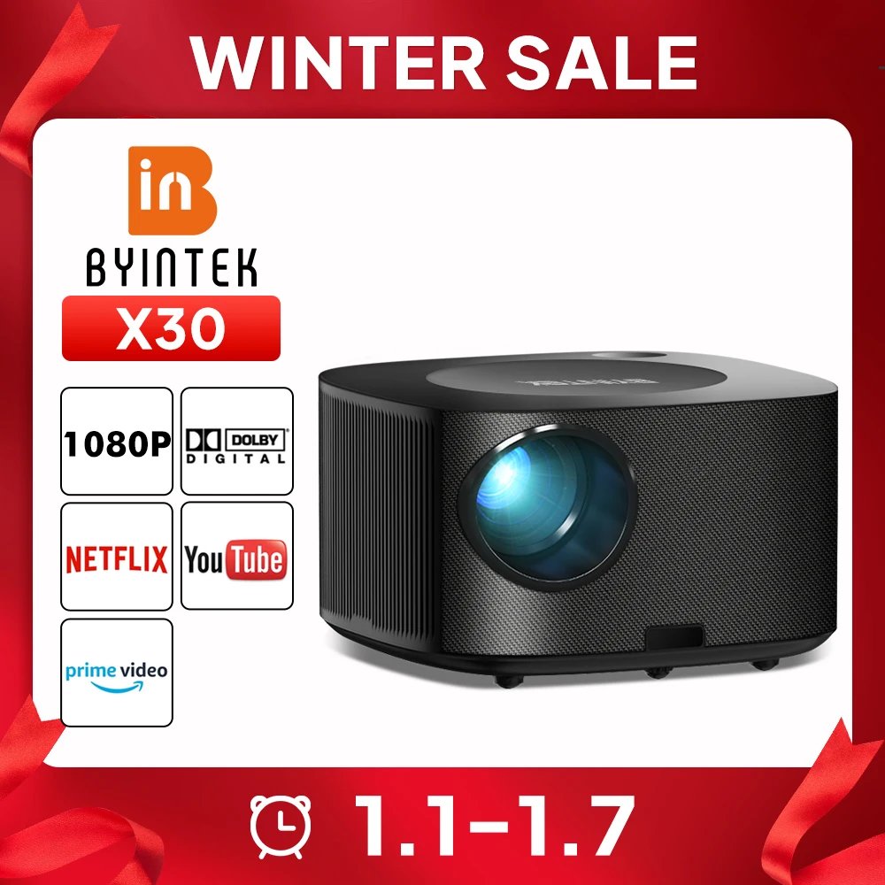 BYINTEK X30 Upgrade 1080P Full HD Licensed Netflix TV System AI Auto-focus Dolby Smart WIFI LCD LED Video Home Theater Projector