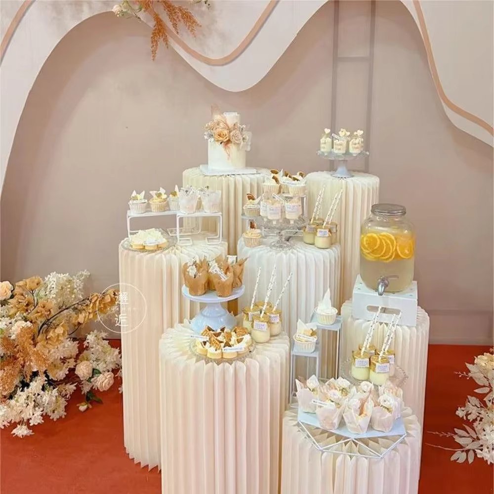 Paper Folding Cylinder Display Rack for Wedding Birthday Party Decor Dessert Table Cake Stand Home Ornaments Ramadan Decoration
