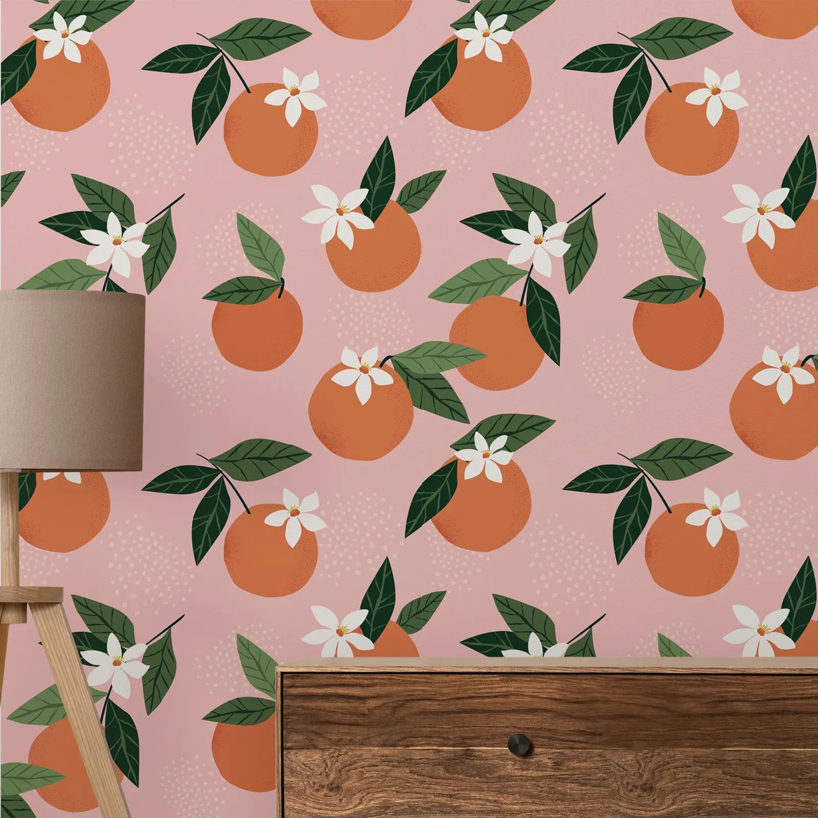 Orange Pink Wallpaper - Fruit  Wall Mural Peel and Stick,Orange color Abstract Style Wall Mural - Self Adhesive Wall Paper