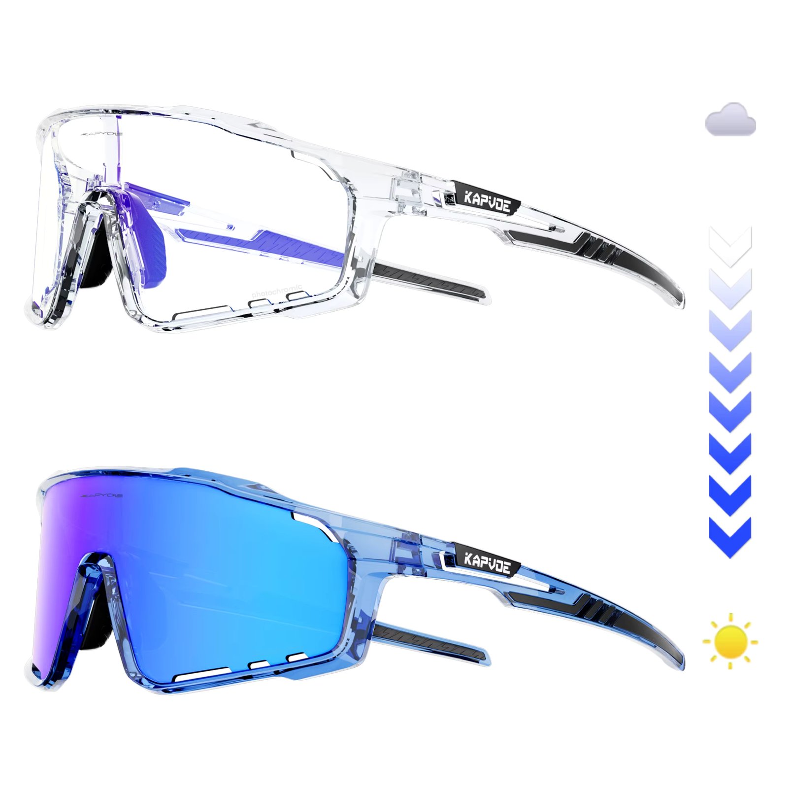 Kapvoe The World's First Photochromic Frame Glasses for Men Women Sports Sunglasses Outdoor Frame Discoloration Bike Glasses