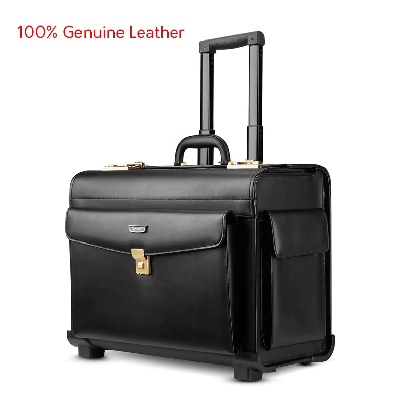 First layer cowhide flight attendant trolley suitcase 18-inch business suitcase men captain flight luggage bag cabin women bag