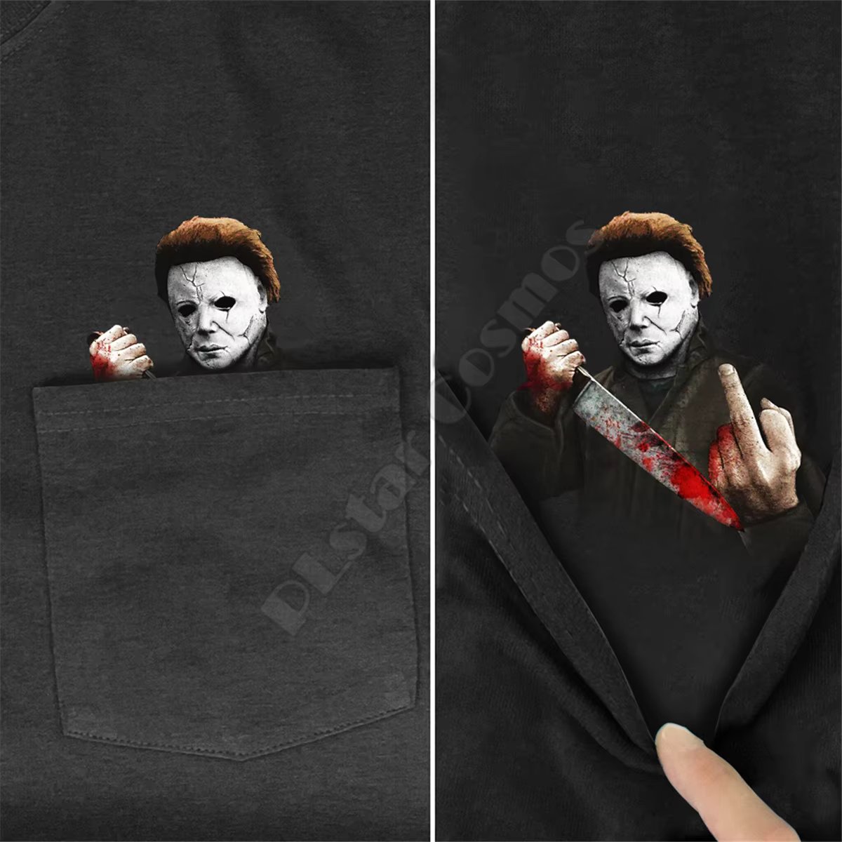 PLstar Cosmos T Shirts Summer Pocket Michael Myers printed t-shirt men for women shirts tops funny cotton black tees