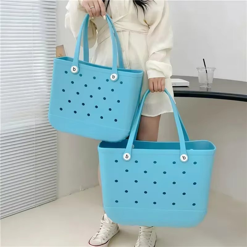L/XL Beach Sac Bag Summer EVA Waterproof Travel Storage Basket Large Rubber Shoulder Handbag Women Shopping Beach Jelly Tote Bag