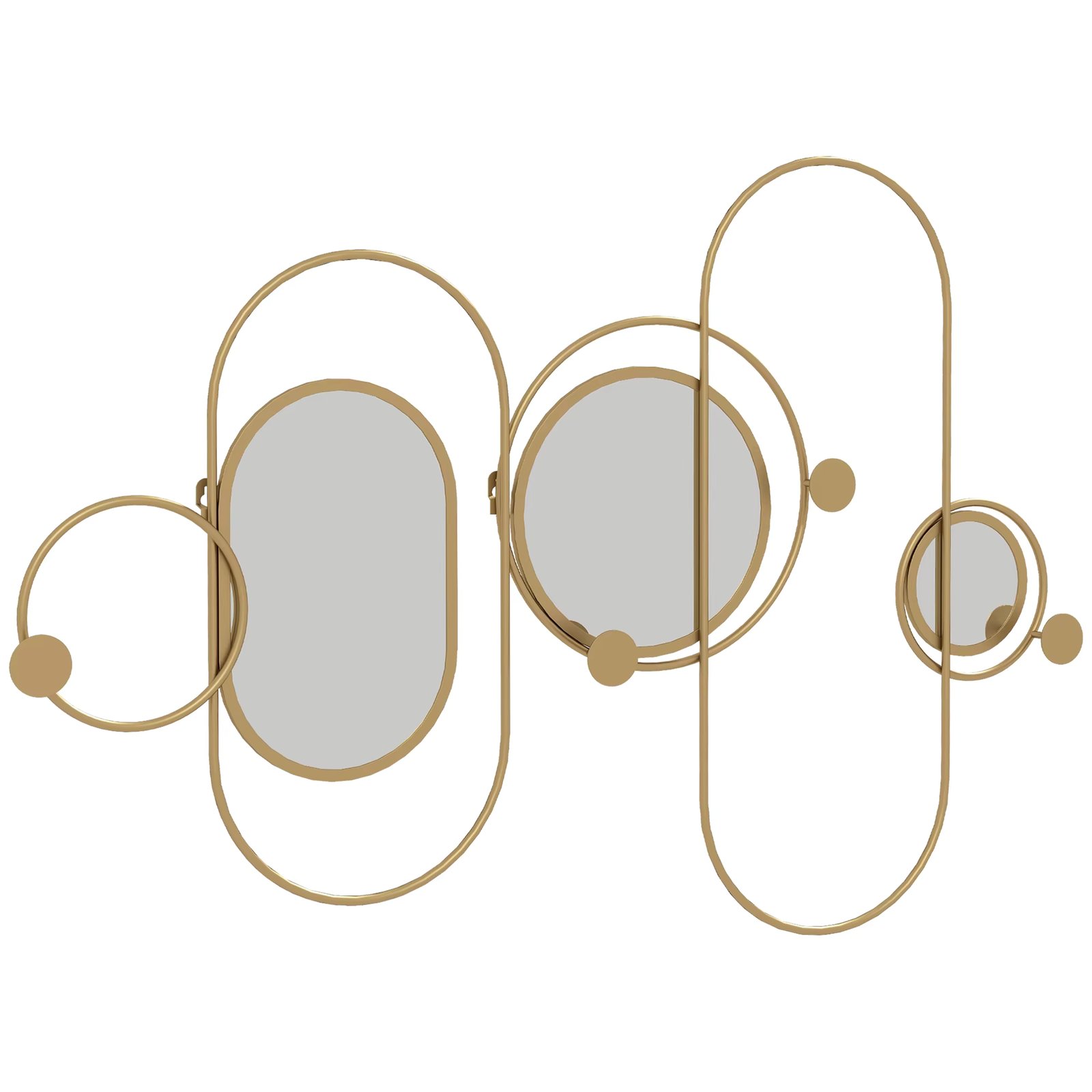 HOMCOM Wall Decorative Mirror Wall Wall Ornament with 3 Decorative Mirrors and 4 Hooks for Hanging Coats Aisle Entrance Bags 106x71 cm Gold