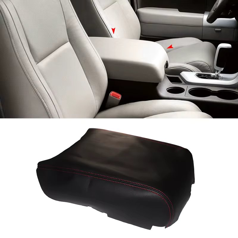 Soft Leather Armrest Cover For Toyota Tundra 2007 2008 2009 2010 2011 2012 2013 Car Center Control Armrest Box Skin Cover Trim