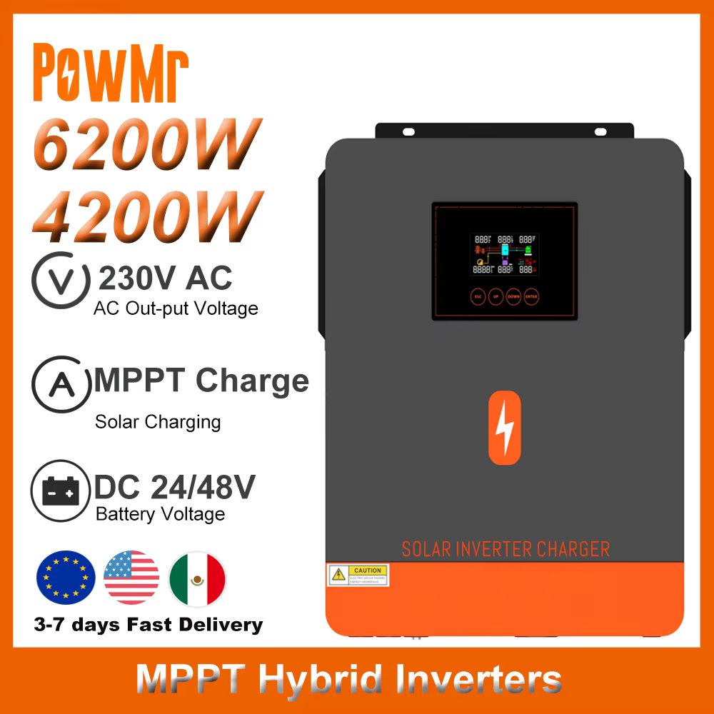 EU Stock 1.6KW 3KW 4.2KW 6.2KW 10KW 24V 48V 230Vac MPPT Charge Solar Power Hybrid Inverters Local Fast Delivery Fit for Lifepo4