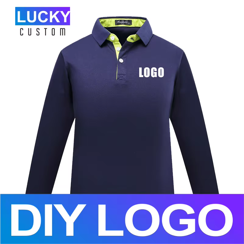 Men's Long Sleeve Polo Shirt Embroidered Custom Print Business Casual Breathable Solid Color Breathable Lapel Top 3Xl