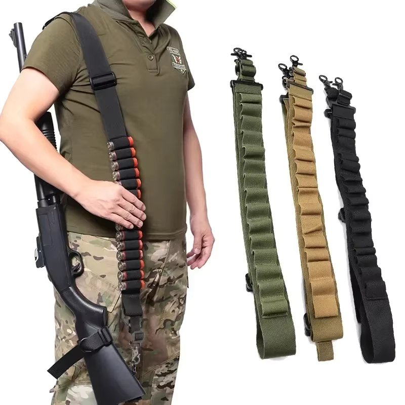 Multifunctional Tactical Two Point Shooting Gun Sling 15-hole Shotgun Shell Holder Molle Airsoft Ammo Sling Hunting Accessories