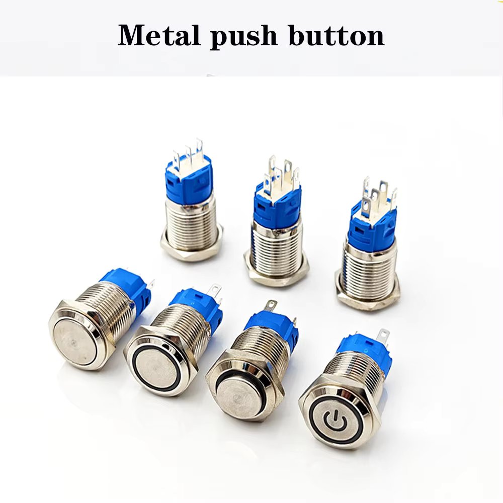 12mm LED Metal Push Button 16mm Latching momentary Waterproof Switch LED light Button switch Power Symbol on-off 12V push Button