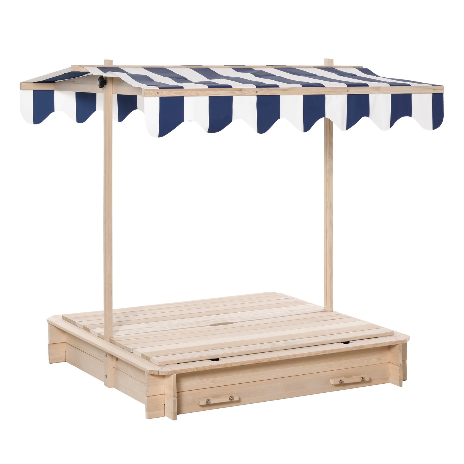 Outsunny wooden sandbox for children roof bench adjustable removable awning sandbox 106x106x121 cm + 3 years load 150 kg