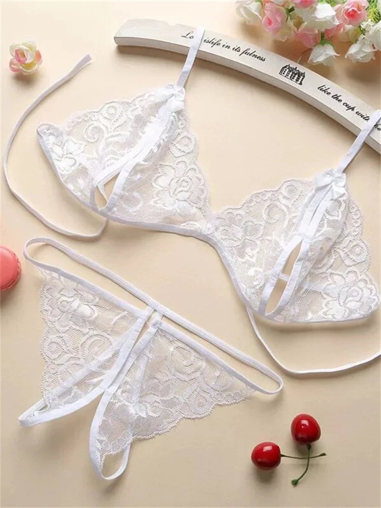 2Pcs Sexy Women Lingerie Underwear Set Kawaii Lace Erotic Lingerie Female Underwear Pearl Bra Panties Underwear Women Babydolls