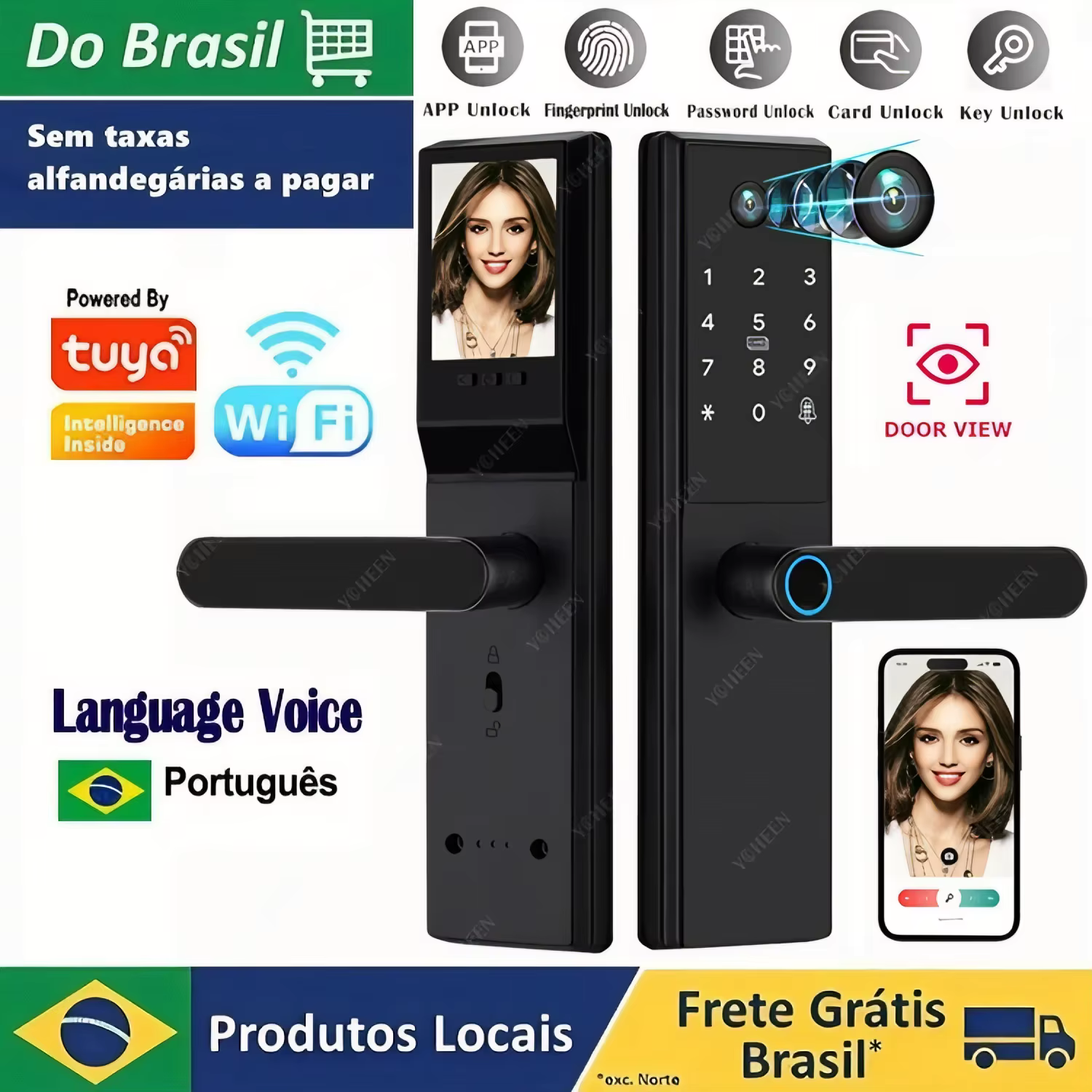 Tuya Wifi Digital Electronic Smart Fingerprint Door Lock With Biometric Visual Camera intelligence Card Password Key Unlock