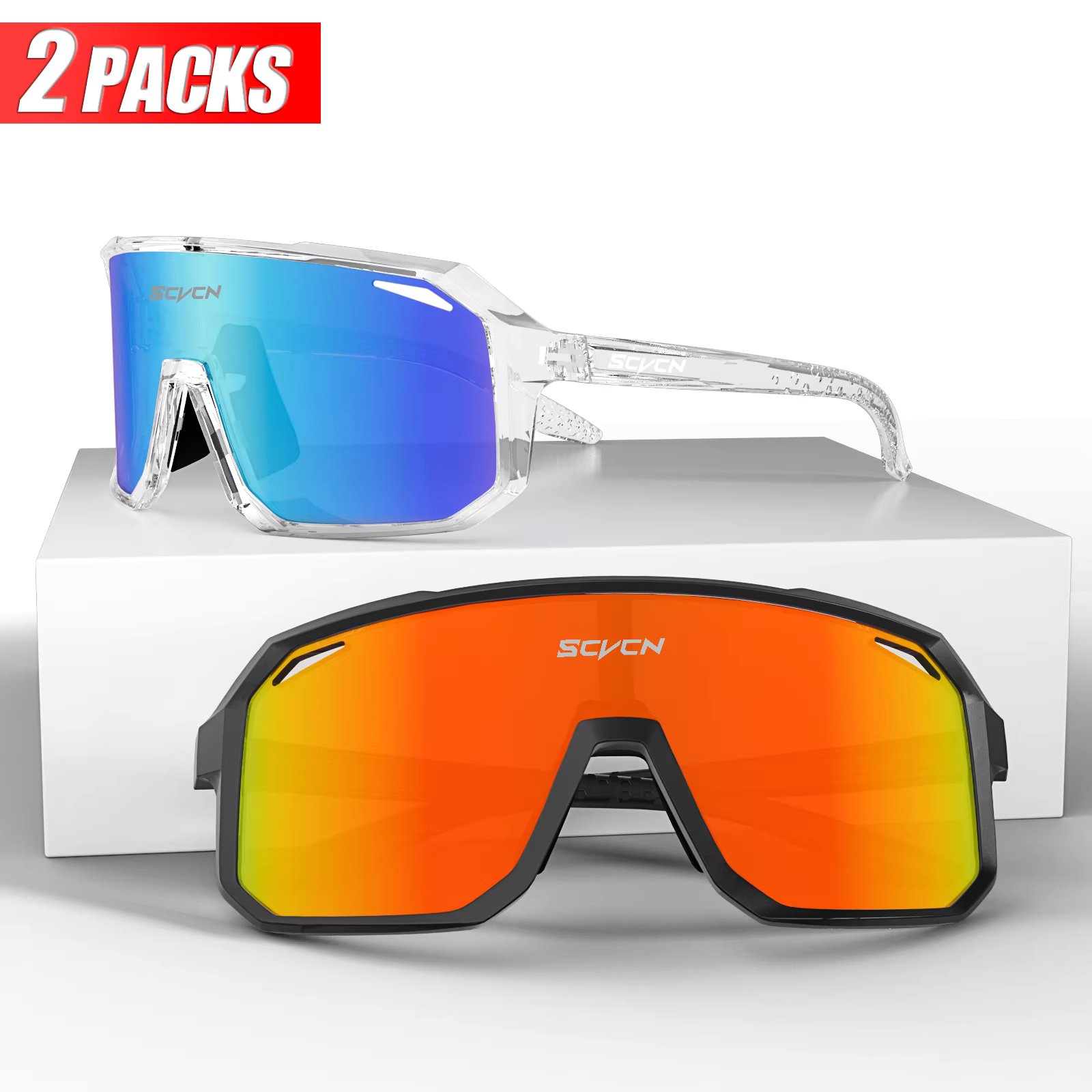 SCVCN 2Packs Cycling Sunglasses Outdoor Sports Running Drving Goggles UV400 Road MTB Bicycle Glasses Men Women Goggles