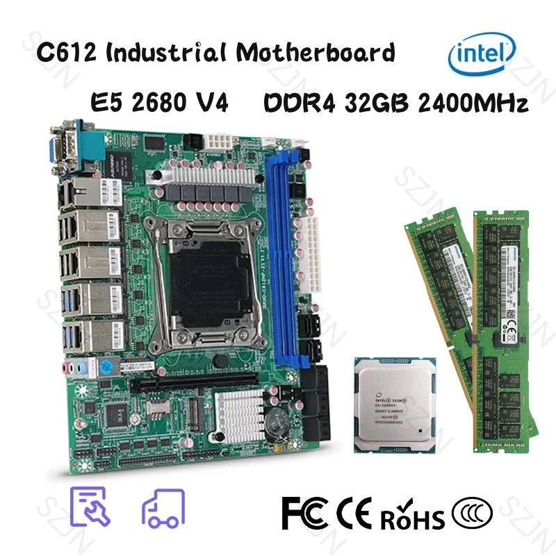 Home Nas X99 Motherboard Combo 2x16GB LGA2011 C612 for NAS Router Sever 6x2.5GbE I226 10xSATA Support Raid Intel Xeon E5-V3 V4