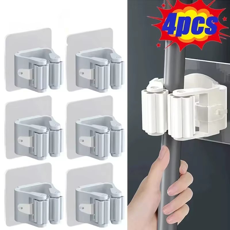Mop Storage Storage Rack Bathroom Suction Hanging Pipe Traceless Mop Clip Broom Hanger Wall-Mounted Waterproof Mop Rack