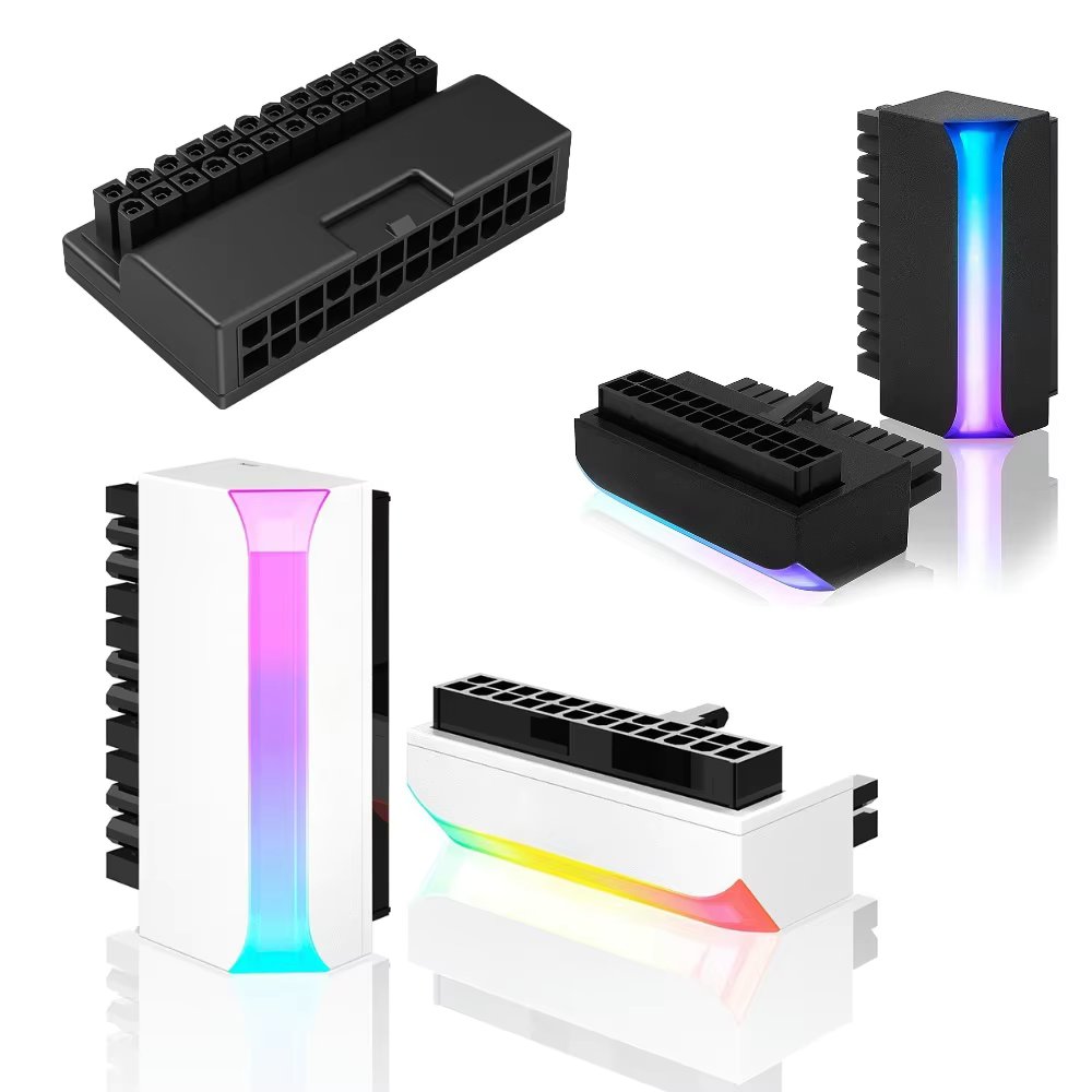 ATX 24Pin To 90 Degree Power Supply Cable Connectors 5V 3-pin ARGB Motherboard Power Connectors Aura Sync DIY Mounting