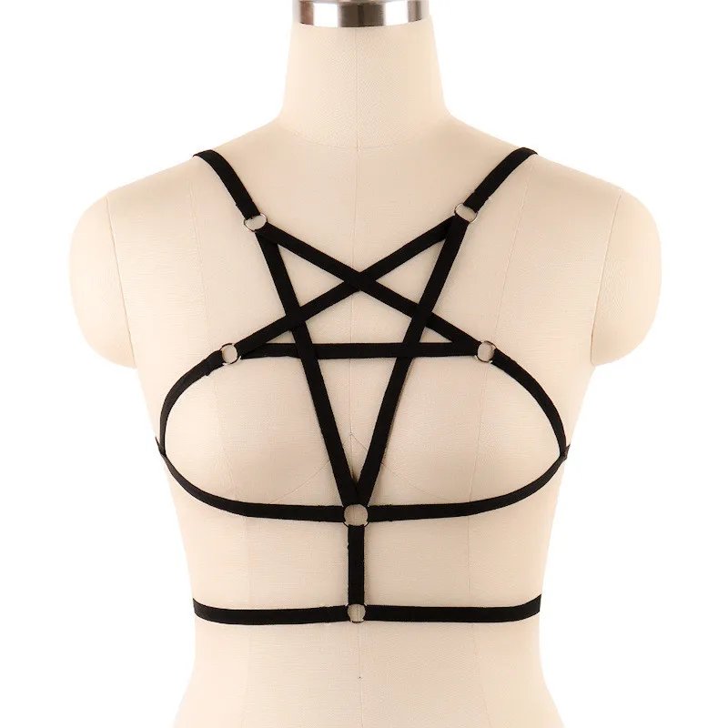 New Pentagram Sword Belt Sexy Ladies Women Body Harness Bra Chest Bondage Erotic Lingerie Cage Bra Gothic Garter Belt Suspenders