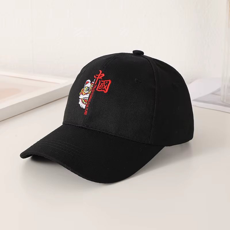 Simple Chinese style embroidered printed baseball cap National Tide Lion All-match Hip Hop Cap Adjustable Velcro with top tide c