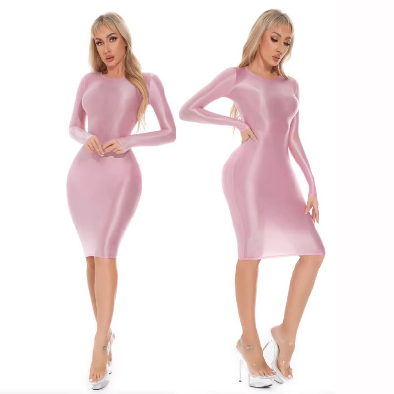 Women Sexy Bodycon Dresses Plus Size Glossy Tight Dress Professional Uniform Seductive See-Through Underwear Seamless Nightdress