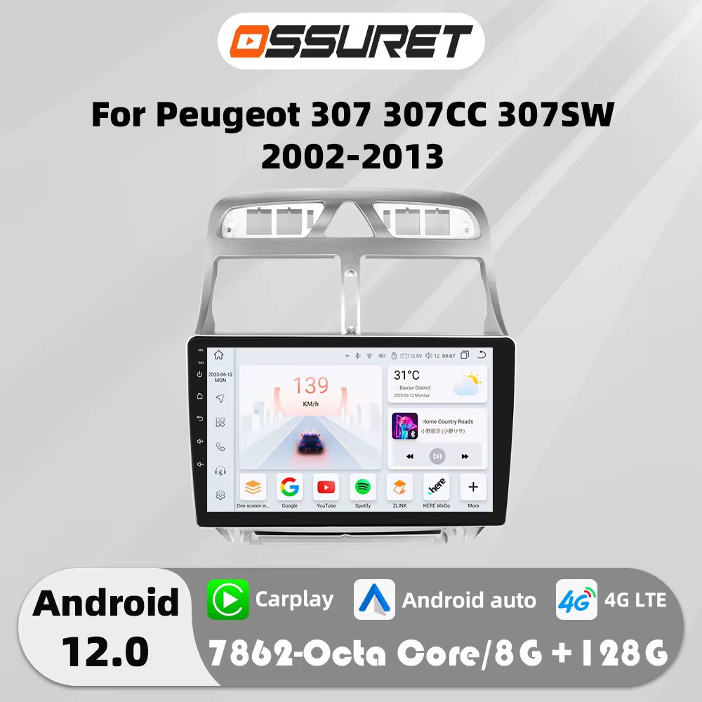 4G Carplay Android Auto Car radio stereo For Peugeot 307 307CC 307SW 2002-2013 Multimedia player GPS navi Audio 2din QLED Screen