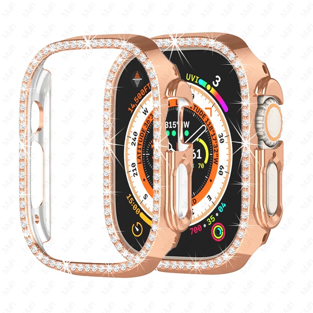 Diamond Cover Case For Apple watch Ultra 49mm 45mm 41mm 44mm 40mm 42mm/38mm Full bumper Protector iWatch series 3 4 5 6 SE 7 8