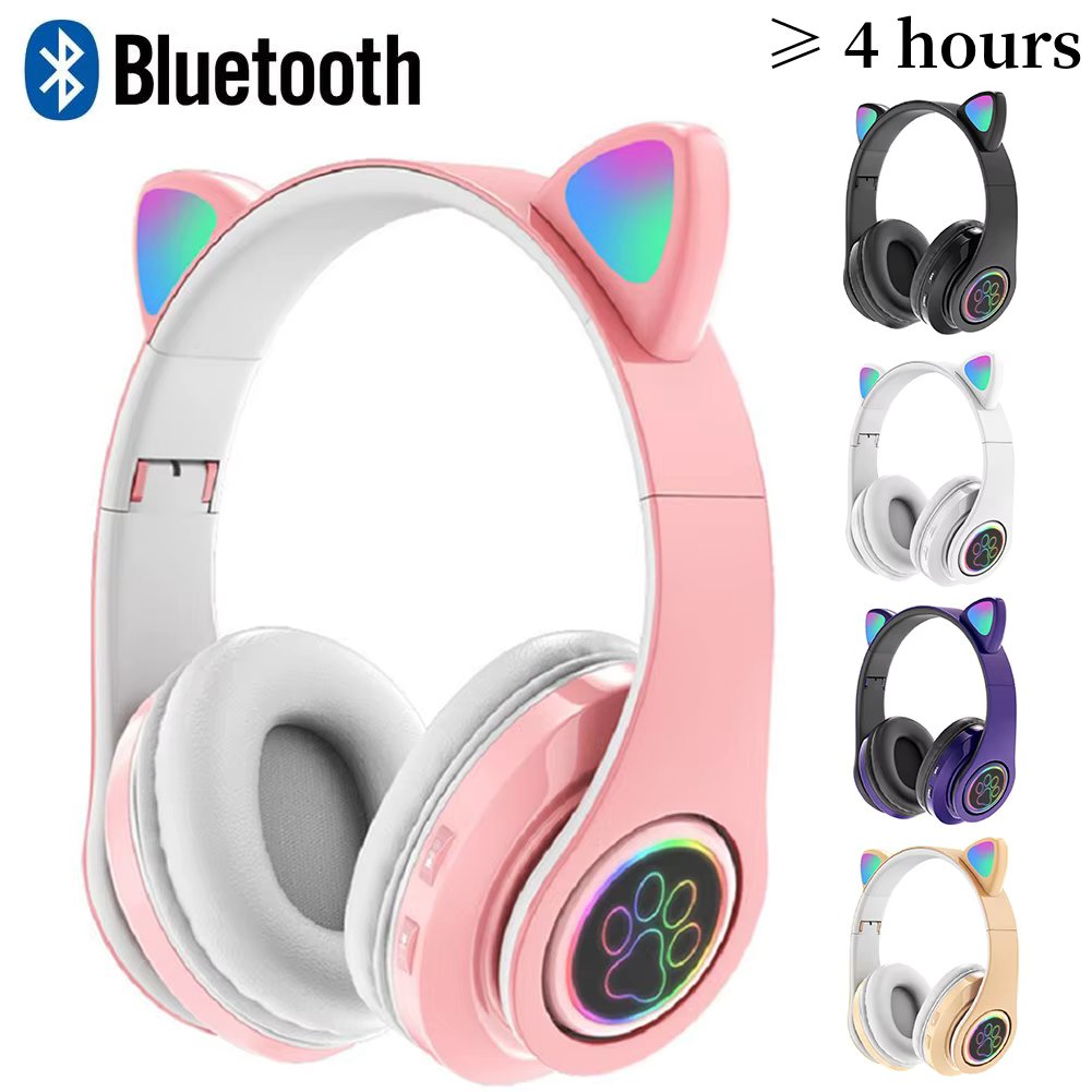 Flash Light Cute Cat Ears Wireless Headphone with Mic Control LED Kid Girl Stereo Music Helmet Phone Bluetooth Headset Gift