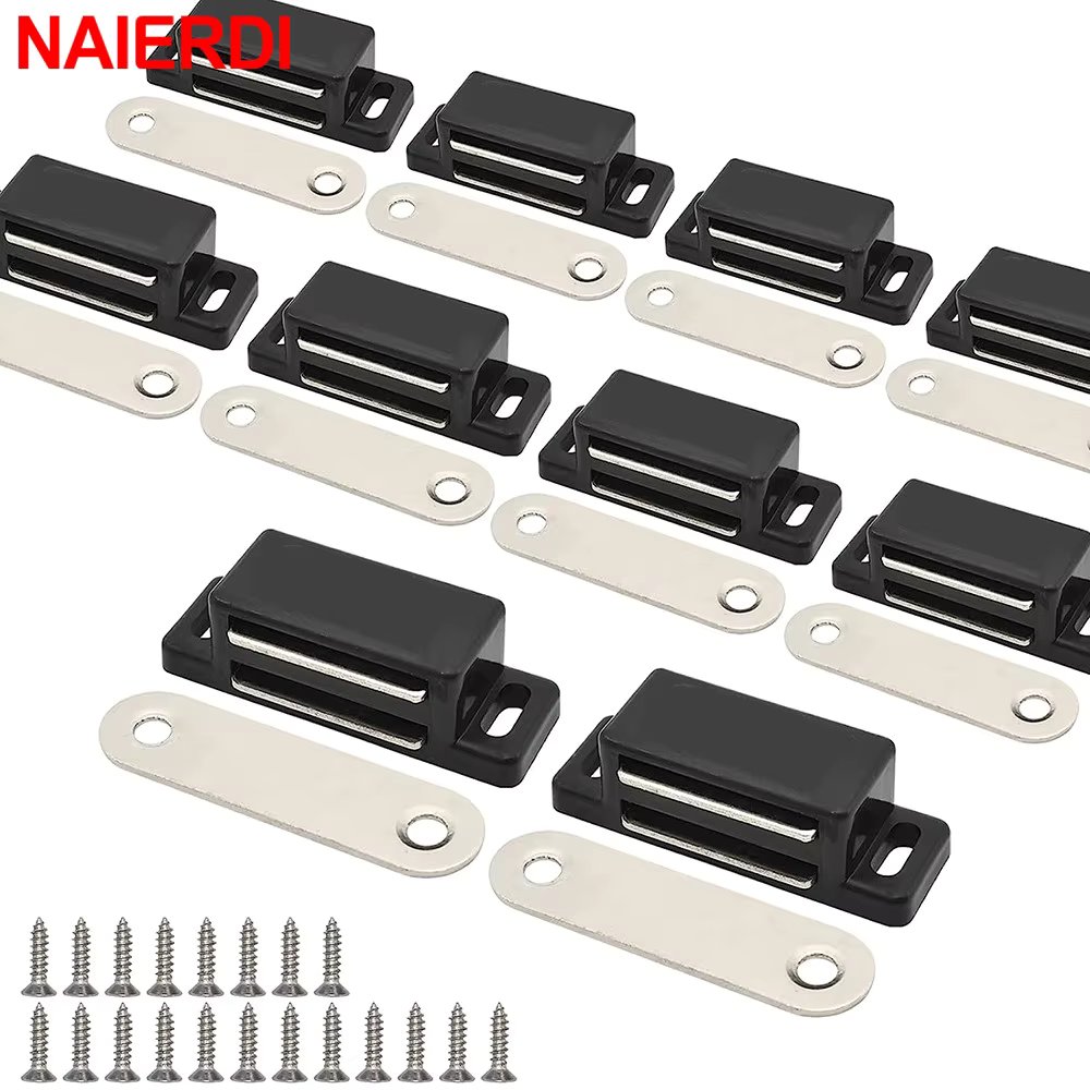 NAIERDI 10 Pieces Plastic Cabinet Magnet Latch Black Magnetic ABS Cabinet Catches Door Catch for Cupboards,Drawers and Shutters
