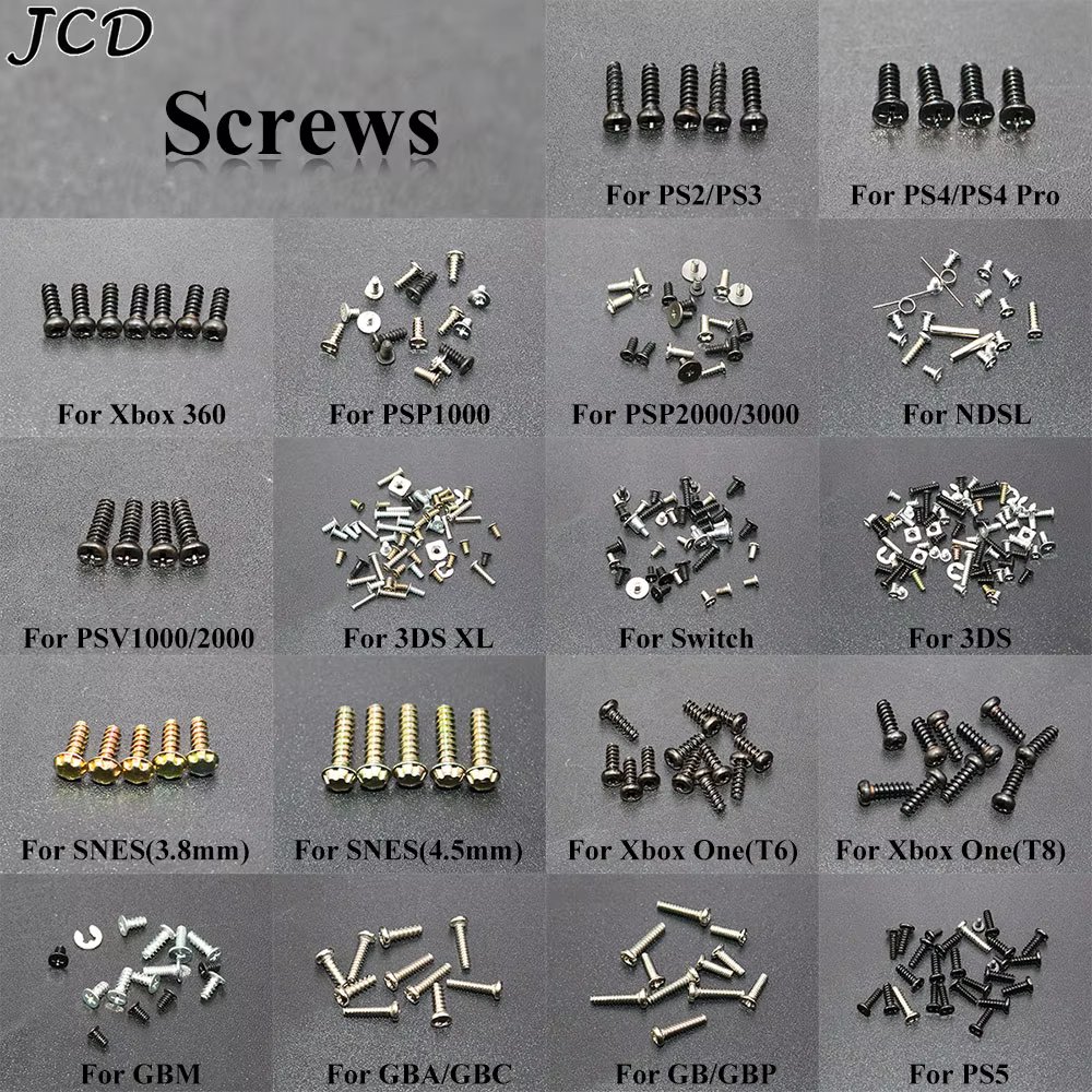 JCD Screws Replacement For PS2 PS3 PS4 Pro PS5 XBOX 360 XBOX ONE PSP1000 2000 3000 3DS XL SNES NDSL SWITCH GB GBA GBP Screw Kit