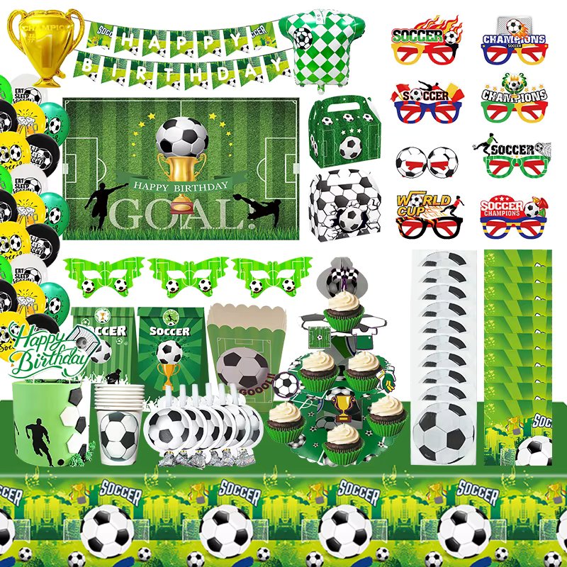 Soccer Football Theme Kids Boy Birthday Party Cake Decoration Spoon Napkin Gift Bag Tablecloth Balloons Party Supplies Set