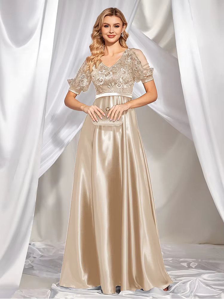 XUIBOL Lucyinlove Elegant Short Sleeve Satin Formal Evening Dress 2024 Luxury Women Mermaid Wedding Party Dress Cocktail Prom