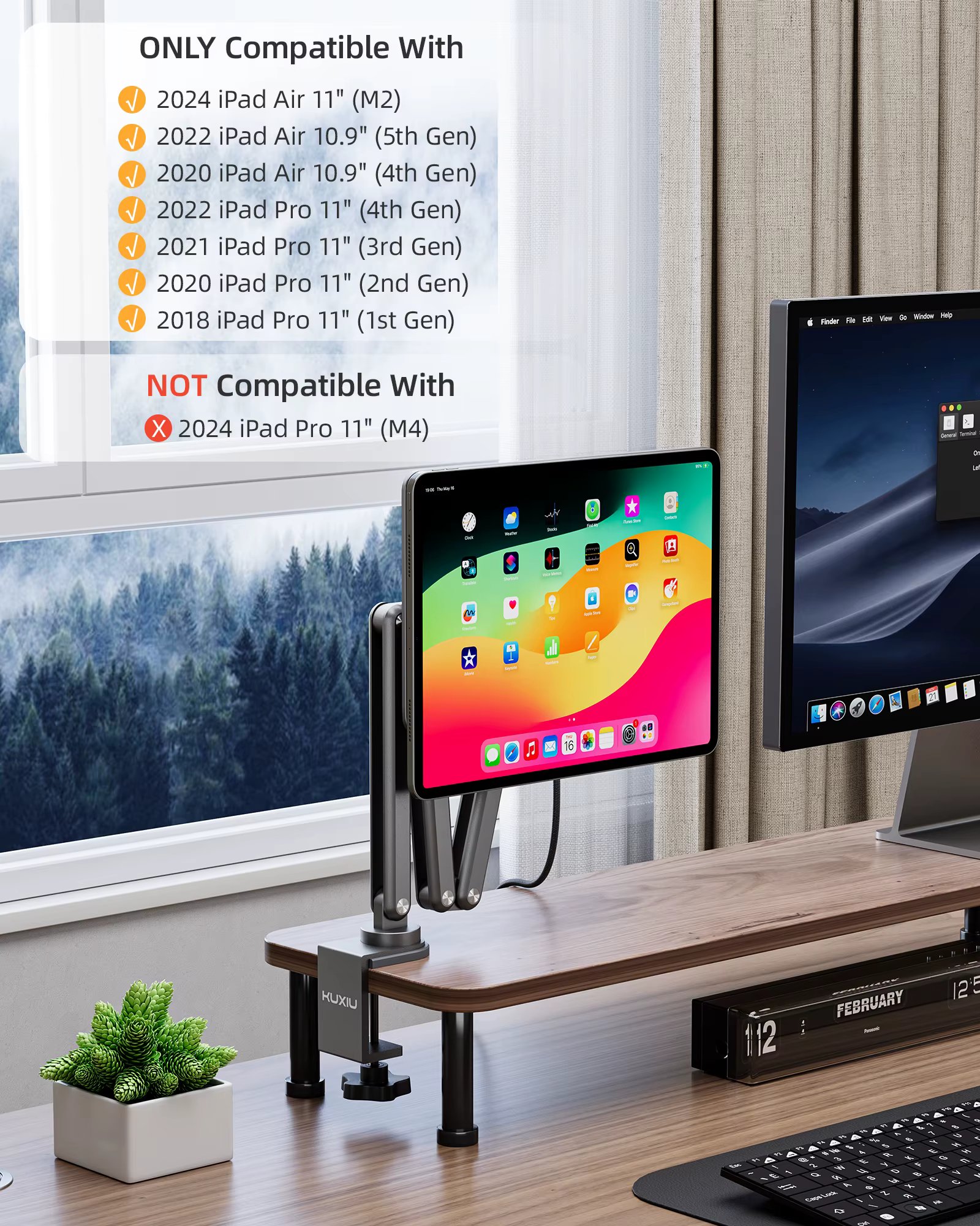 KUXIU Magnetic Charger Holder For iPad Air 11/13 M2（2024),iPad Pro 11 inch 2nd/3rd, 12.9inch 3rd/4th/5th,360 Adjustab Desk Stand
