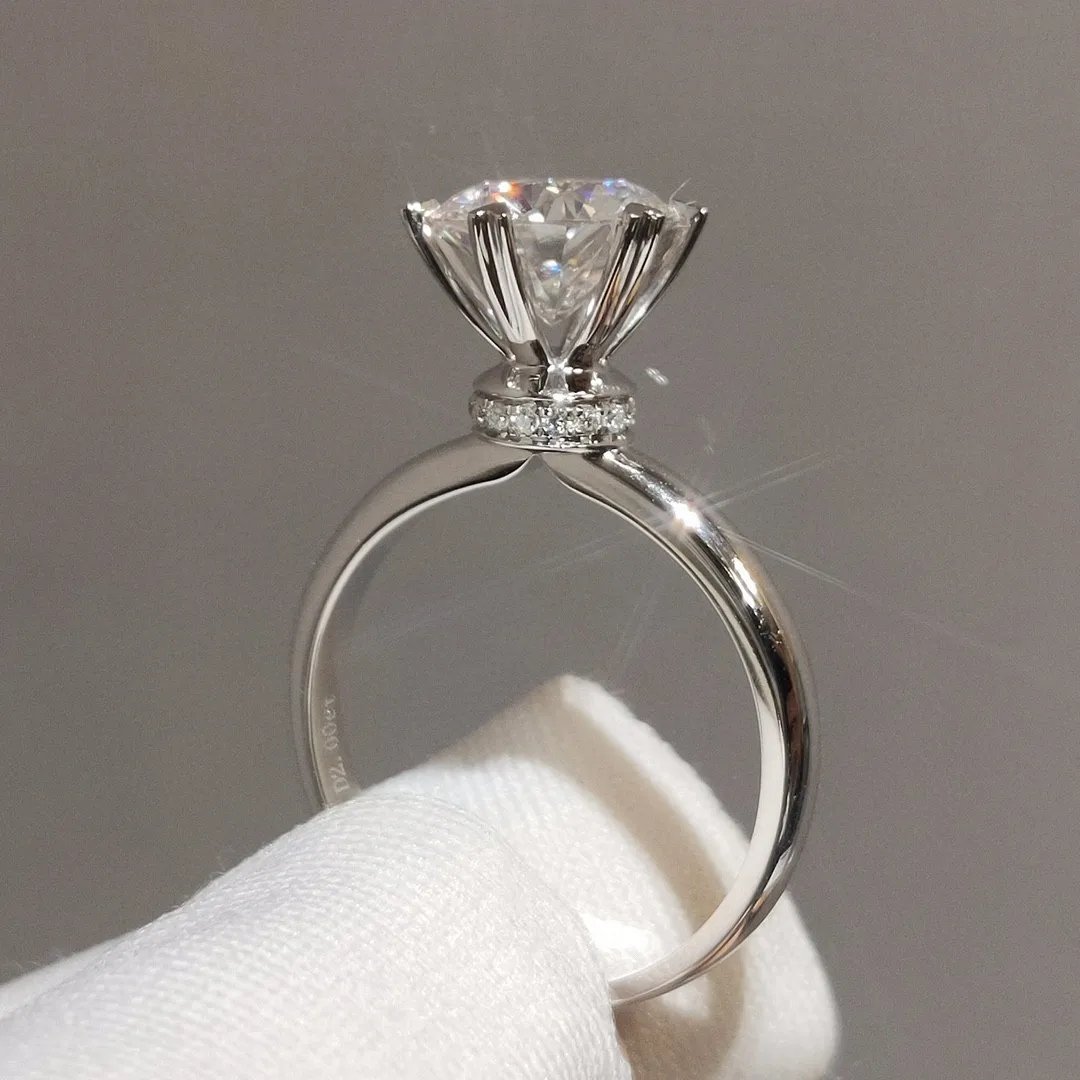 2 Carat White Natural Moissanite Gemstone Bizuteria Real S925 Sterling Silver Color Ring for Women Silver 925 Jewelry Females
