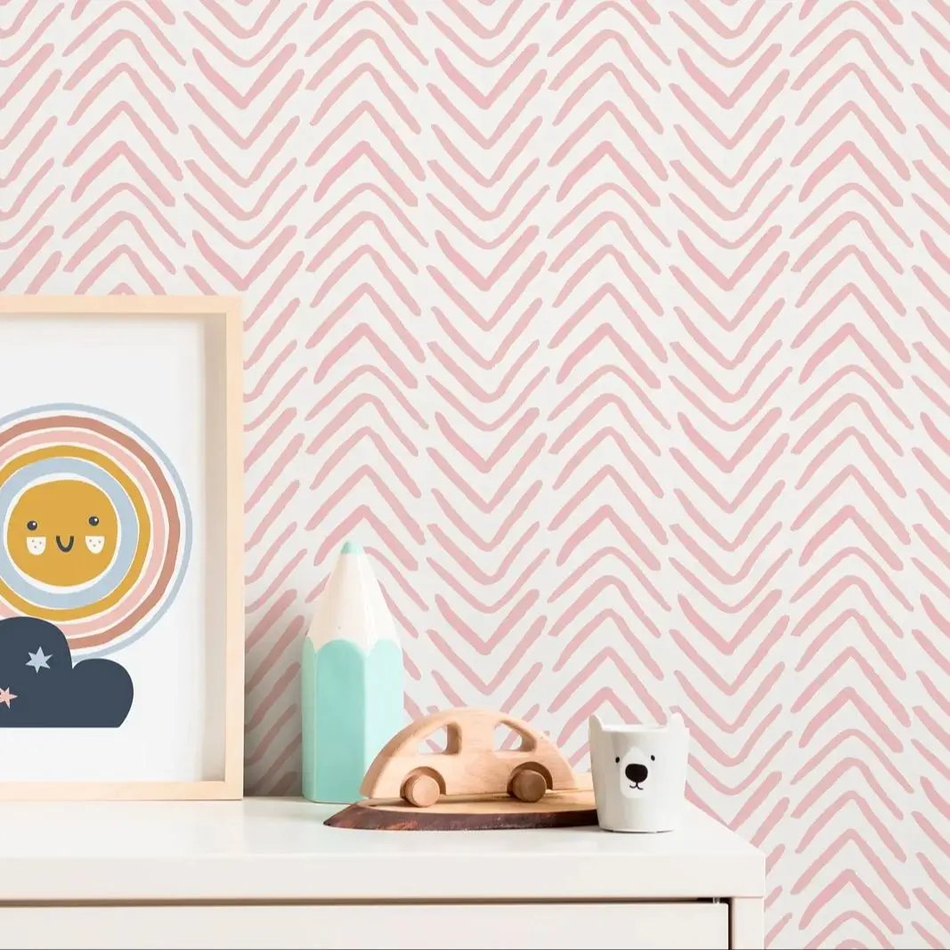 Boho Herringbone In Soft Pink Wallpaper, Removable and Repositionable Peel and Stick Wallpaper， Traditional Pre-pasted Wallpaper