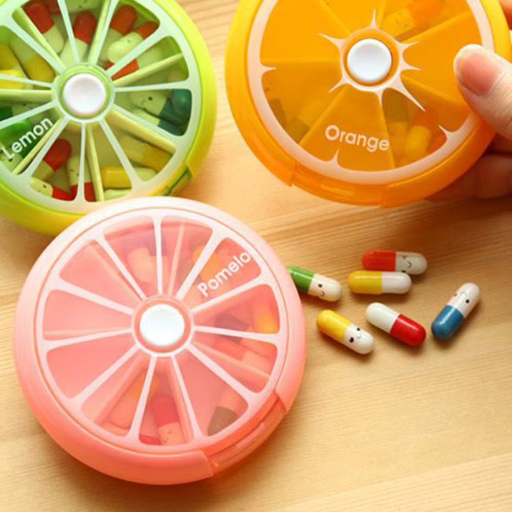Portable 7 Grid Round Small Medicine Pill Box Travel 7 Days Weekly Travel Medicine Holder Mini Tablet Storage Container Cases