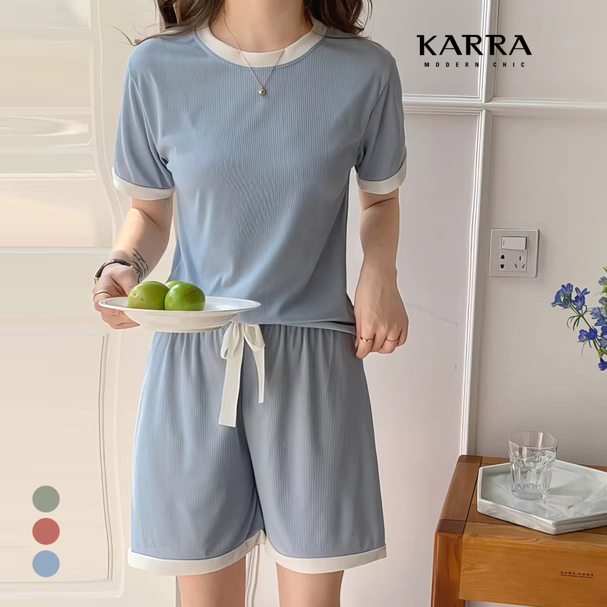 KARRA CLOTHING PART HOME AND OUT T-SHORT + PANTS SET_KB4MSE010C