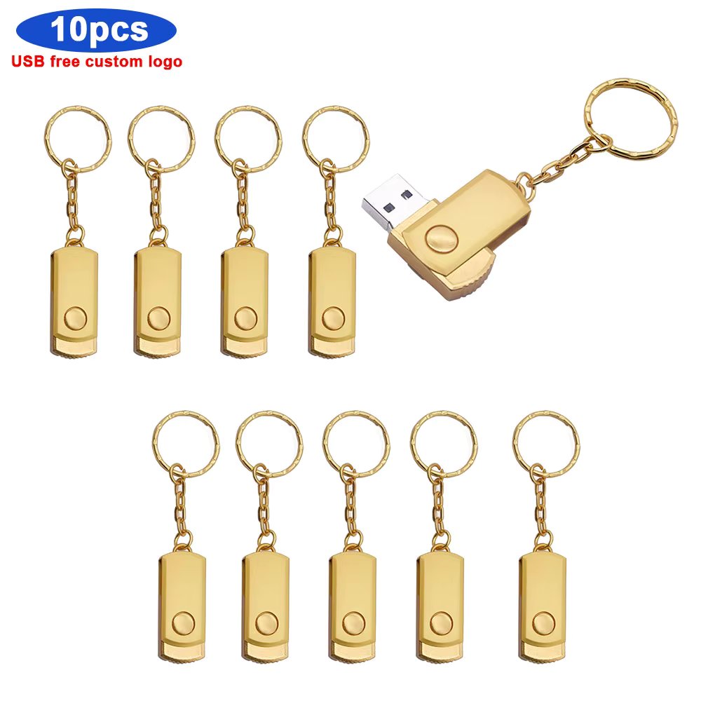 10pcs/lot Rotating USB Drive 64GB Pen Drives 32g High Speed Memory Stick 2.0 Metal Flash Drive Free Logo 128GB Computer U Disk