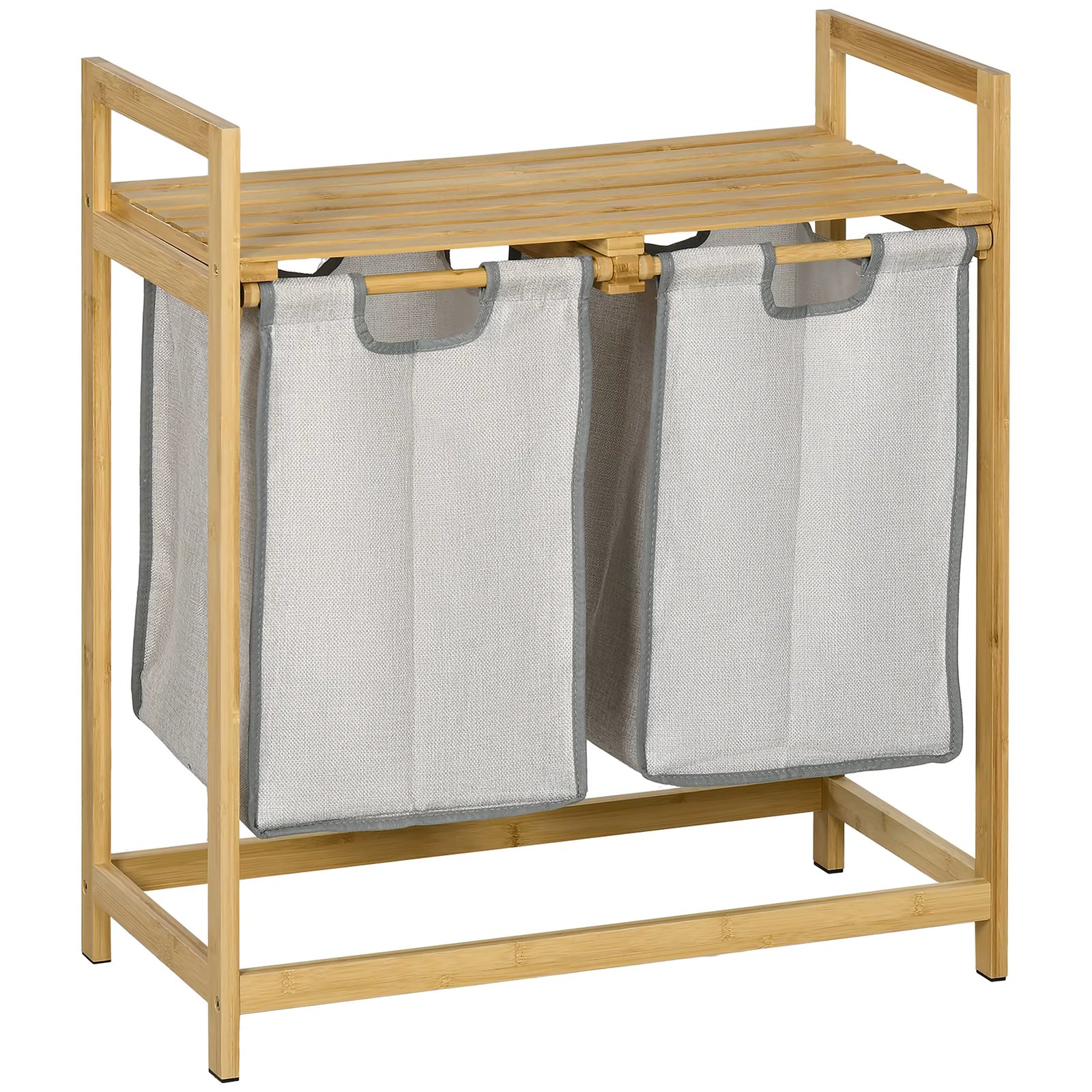 HOMCOM bamboo dirty laundry hamper with 2 removable bags and rack load 20kg 2x40,6L for bathroom bedroom 64x33x73 cm Natural