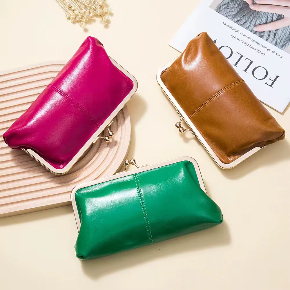 Genuine Leather Long Clutch Wallet Clip Bags Vintage Coin Purse Card Holder Key Lipstick Storage Phone Pouch Case For Women