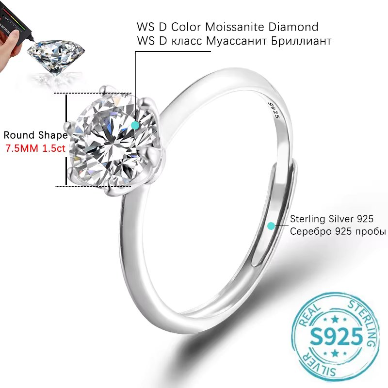 ALIZERO 0.5-3ct D Color Moissanite Ring with GRA Certificate 925 Sterling Silver Round Brilliant Cut Diamond Rings For Women