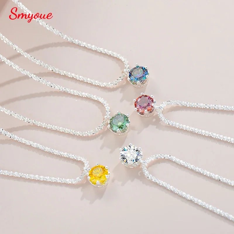 Smyoue 0.5-2CT Colorful Green Moissanite Necklace for Women 5 Colors Classic Six Claws Pendant Sterling Silver S925 Fine Jewelry