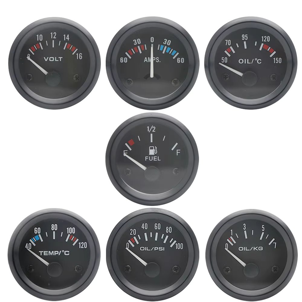 2" 52MM black Water temp/Oil temp/Oil press psi/Oil press kg/Volt/Ammeter/Fuel level Gauge Car meter with Bracket Pod Holder