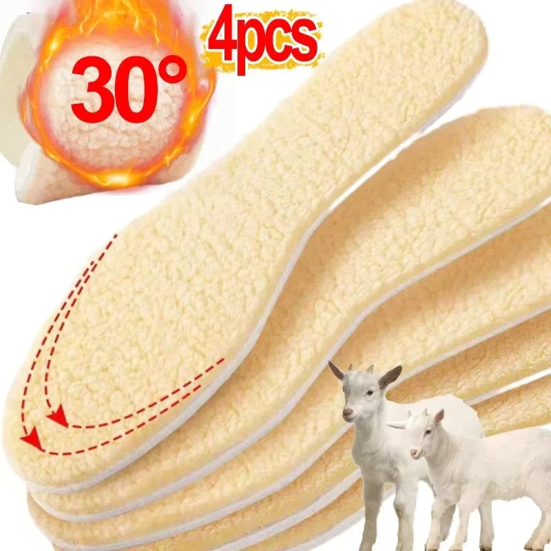 Natural Lamb Fleece Insoles Men Women Winter Keep Warm Insole Soft Wool Thicken Shoepad Cashmere Shoes Insert Thermal Shoe Pads
