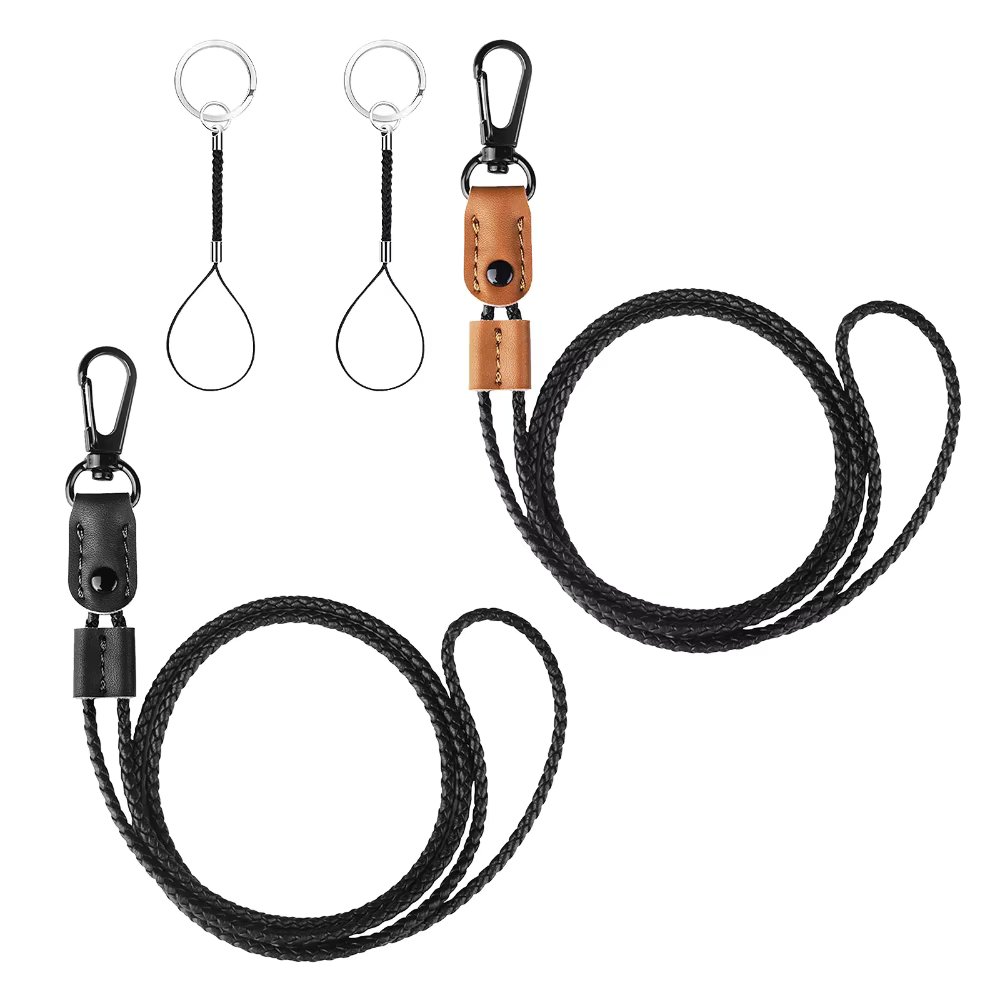 Hand-woven Black Brown Badge Holder Lanyard Adjustable PU Leather ID Tag Working Permit Pass Work Employee's Card Neck Strap