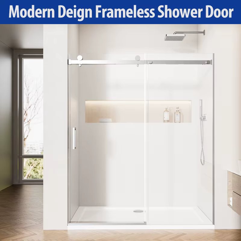 bathroom shower door 56-60" W X 70" H  Shower Door  8mm clear tempered glass bathroom door, brushed nickel shower screen